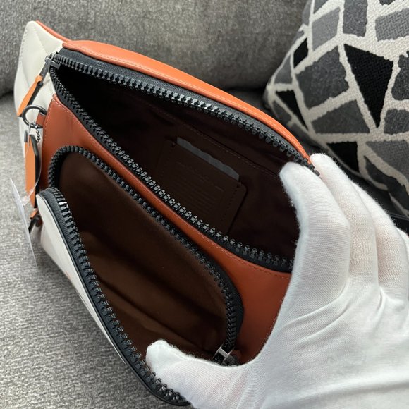 COACH CE552 Leather Track Belt Bag Quilting & Coach Stamp Chalk/Sunset Multi - Picture 7 of 10